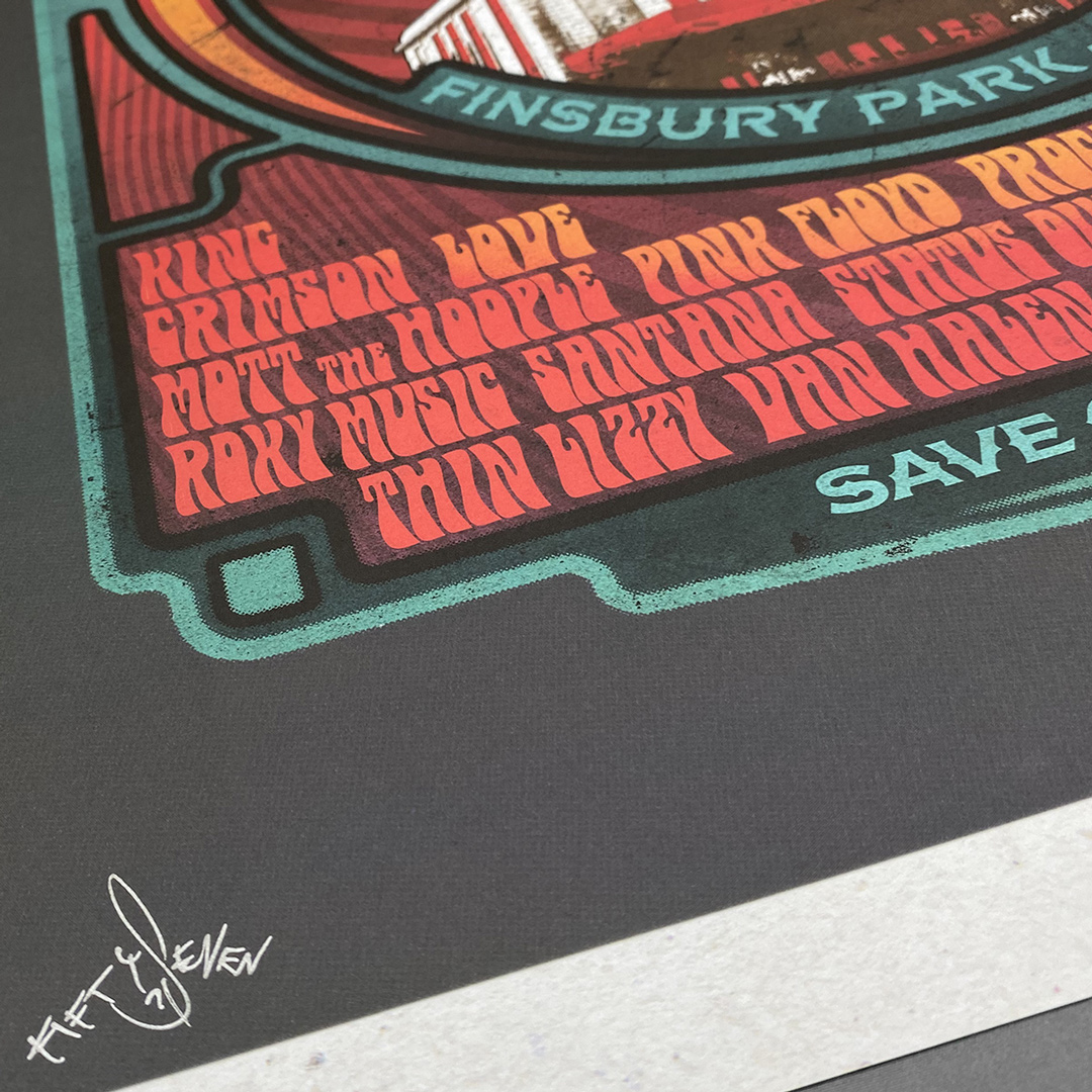Close up of 'Rainbow Rock', a limited edition rock poster print