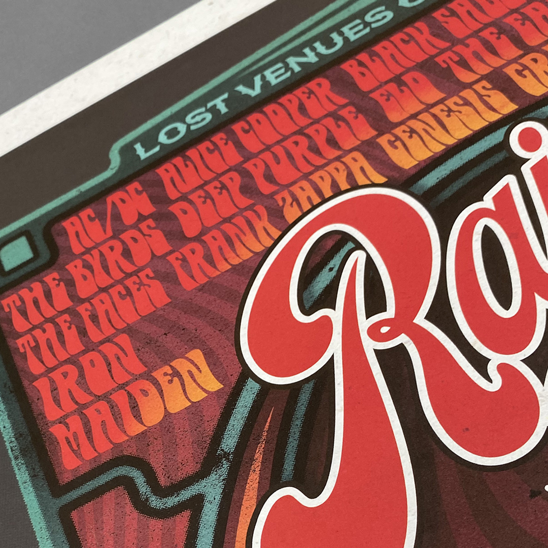 Close up of 'Rainbow Rock', a limited edition rock poster print