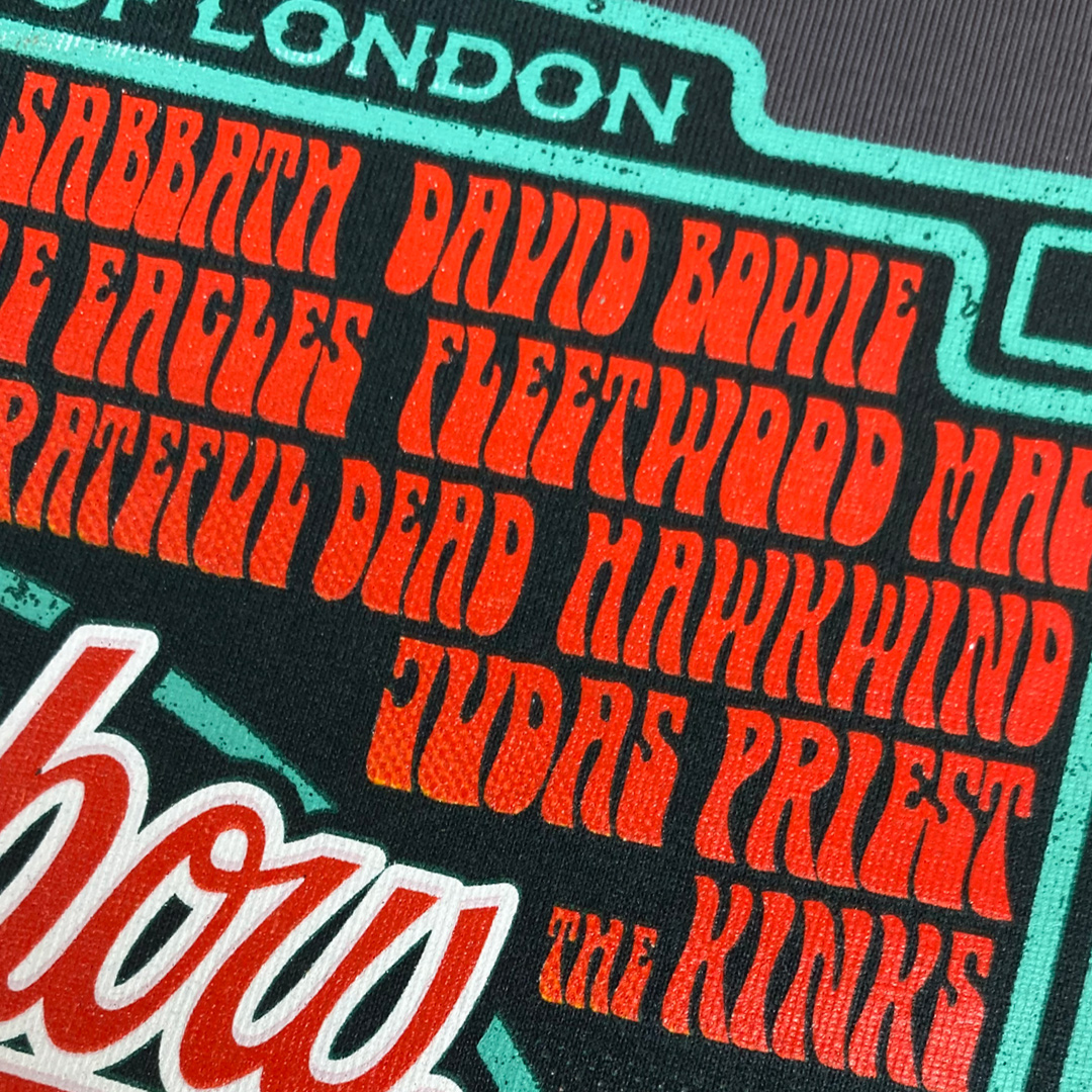 Close up of 'Rainbow Rock', a limited edition rock t-shirt